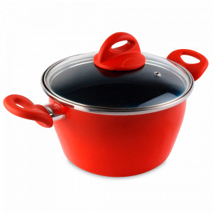 Кастрюля высокая с крышкой, 24 см, сталь, стеклоэмаль, красный, серия Pomodoro, VITRINOR, Испания, Кастрюли с антипригарным покрытием