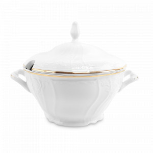 Супница , 2.5 л, фарфор, белый, золотой, серия Белый узор, BERNADOTTE, Чехия, Супницы белые