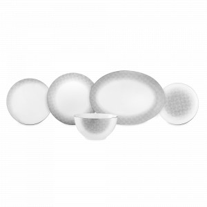 Сервиз столовый на 6 персон, 20 предметов, костяной фарфор, бежевый, белый, серия Лабиринт, NARUMI, Япония, Столовые сервизы из фарфора