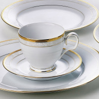 Тарелка закусочная, 21 см, костяной фарфор, белый, серия Хэмпшир, золотой кант, NORITAKE, Япония_00801300068570358825.jpg