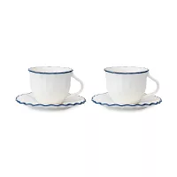 Набор из 2-х кофейных пар, 100 мл, фарфор, белый, синий, серия Santorini, LIBERTY JONES, Россия, 