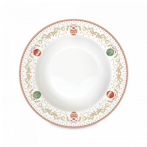 Тарелка суповая Новогодние шары, 21.5 см, фарфор, белый, декор, серия Christmas Eve, EASY LIFE (R2S), Италия, EASY LIFE R2S (Италия)