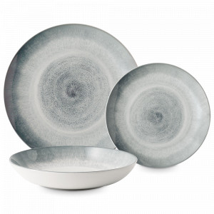 Сервиз обеденный на 4 персоны, 12 предметов, керамика, серо-голубой, серия Vulcano, LUNASOL, Швейцария, Наборы обеденных тарелок
