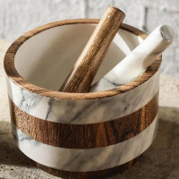 Ступка с пестиком, 15 см, фарфор, дерево, серия Wood & Marble, HOME & STYLE, Китай_00817070065134459483.jpg