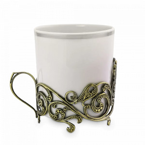 Чашка чайная «Витая», 220 мл, фарфор, латунь, серия Охотничий домик, Кольчугинский Мельхиор, Россия, Чашки для кофе