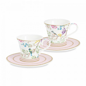 Набор из 2-х кофейных пар, 80 мл, фарфор, белый, декор, серия Пение птиц, EASY LIFE (R2S), Италия, Кофейные пары