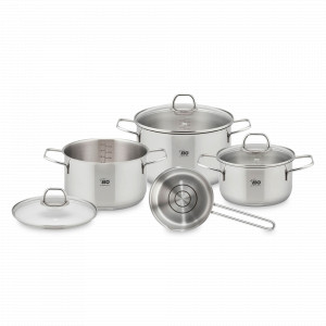 Набор посуды из 6 предметов для индукционных плит, 3 кастрюли, 1 ковш, 3 стеклянные крышки, нержавеющая сталь, серия Twice Select, ELO, Германия, НОВИНКИ