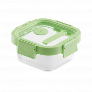 Контейнер пищевой квадратный, 520 мл, 15 х 15 см, стекло, силикон, зеленый, серия At Home, LEKUE, Испания, At Home