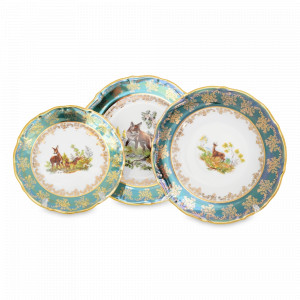 Набор столовый на 6 персон Охота, 18 предметов, фарфор, зеленый, серия Мария-Тереза, REPAST, Чехия, Наборы столовой посуды