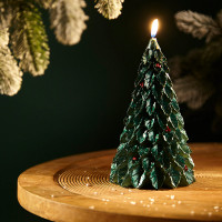 Свеча  декоративная Festive flame, 19.5 см, парафин, зеленый, серия New Year Essential, TKANO, Россия_00817770048356606167.jpg