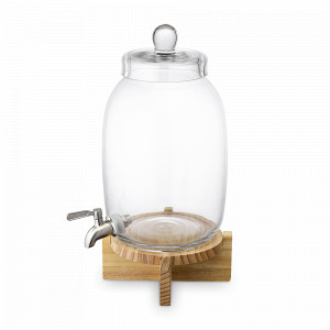 Диспенсер для напитков на деревянной подставке, 5.4 л, стекло, сосна, прозрачный, серия Flow, LIBERTY JONES, Россия, Бар LIBERTY JONES