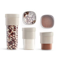 Набор контейнеров для сыпучих продуктов, 5 предметов, пластик, силикон, бежевый, серия Flip Storage, LEKUE, Испания_00817020063568645981.jpg