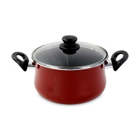 Кастрюля с крышкой, 22 см, 4.5 л, сталь, стеклоэмаль, красный, серия Authentique Burgundy, VITRINOR, Испания