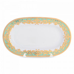 Блюдо овальное Seladon Gold, 24 х 14 см, фарфор, оливковый, золотой, серия Constanza Natalia, FALKENPORZELLAN, Германия, Скидка до -30% на фарфор FALKENPORZELLAN