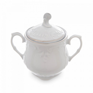 Сахарница , 250 мл, фарфор, белый, платиновая отводка, серия Rococo, REPAST, Чехия, Предметы сервировки REPAST