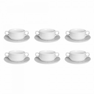 Набор из 6-ти суповых пар - бульонниц, 320 см, фарфор, белый, серия Недекорированный, BERNADOTTE, Чехия, Супницы