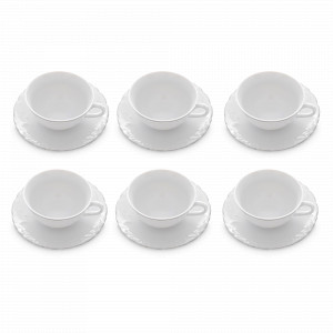 Набор из 6-ти чайных пар, 220 мл, фарфор, белый, платиновая отводка, серия Rococo, REPAST, Чехия, Чайные пары REPAST