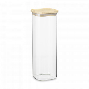 Банка квадратная для хранения, 2,2 л, боросиликатное стекло, бамбук, прозрачный, серия Glass Bamboo, SMART SOLUTIONS, Россия, Банки для хранения чая