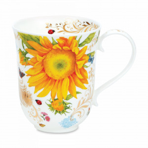 Кружка «Подсолнух. Винтаж», 330 мл, костяной фарфор, декор, серия Braemar, DUNOON, Великобритания, Дорогие кружки