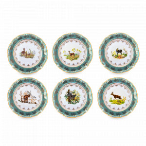 Набор из 6-ти закусочных тарелок Охота, 19 см, фарфор, зеленый, серия Мария-Тереза, REPAST, Чехия, Тарелки REPAST