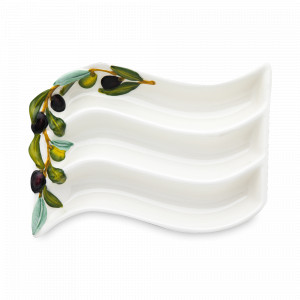 Блюдо сервировочное, 19 х 14 см, керамика, белый, зеленый, серия Оливки, EDELWEISS, Италия, Прямоугольные блюда для сервировки