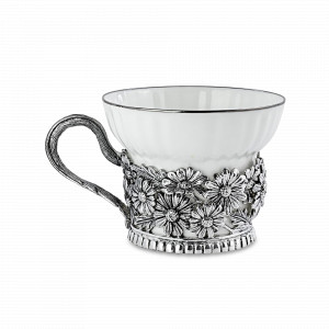 Чашка &quot;Ромашка&quot;, латунь, фарфор, 155 мл, серия Летний сад, Кольчугинский Мельхиор, Россия, Чашки