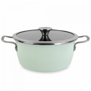 Кастрюля низкая с крышкой, 28 см, сталь, стеклоэмаль, мятный, серия Nordic Mint, VITRINOR, Испания, Посуда антипригарная
