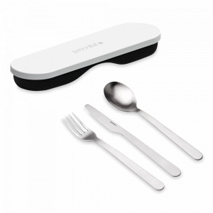 Набор из 3-х дорожных столовых приборов в футляре, 19 х 5,5 х 2 см, нержавеющая сталь, полипропилен, белый, серия On The Go, GUZZINI, Италия, GUZZINI (Италия)