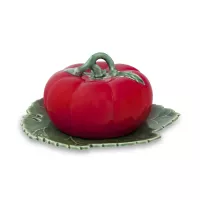 Масленка с крышкой «Томат», 20 х 18 х 9 см, керамика, красный, зеленый, серия Томат, Bordallo Pinheiro, Португалия, 