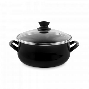 Кастрюля с крышкой, 24 см, сталь, стеклоэмаль, черный, серия Black, VITRINOR, Испания, Посуда антипригарная