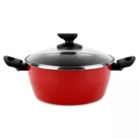 Кастрюля низкая с крышкой, 24 см, 2 л, сталь, стеклоэмаль, красный, серия Poivre Rouge, VITRINOR, Испания, 