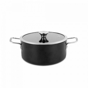 Кастрюля низкая с крышкой, 20 см, сталь, стеклоэмаль, черный, серия Ares, VITRINOR, Испания, Посуда антипригарная