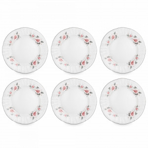 Набор из 6-ти тарелок обеденных, 25 см, фарфор, белый, платиновая отводка, серия Серая роза, BERNADOTTE, Чехия, Тарелки