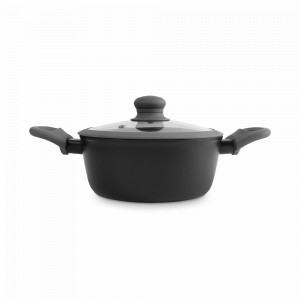 Кастрюля с крышкой, 2.2 л, 20 см, алюминий с антипригарным покрытием, серо-черный, серия Robust, ANNA LAFARG, Китай, Посуда алюминиевая