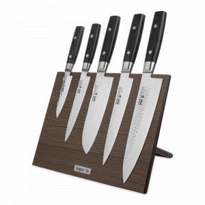Набор кухонных ножей, 5 штук, на магнитной подставке ComposeEat (коричневая), серия Zen, YAXELL, Япония, YAXELL (Япония)