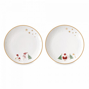 Набор из 2-х десертных тарелок Santa &amp; Snowman, 16 см, фарфор, серия Let It Snow, EASY LIFE (R2S), Италия, Новогодняя коллекция