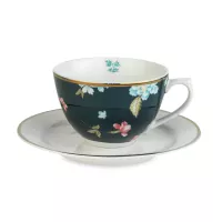 Пара кофейная Cobblestone Pinstripe, 16 х 7.1 см, 0.26 л, фарфор, белый, синий, серия Pinstripe, Laura Ashley, Великобритания, 