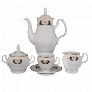 Сервиз кофейный на 6 персон, 17 предметов, фарфор, белый, декор, серия Синий глаз, BERNADOTTE, Чехия, Чешский фарфор