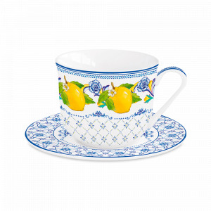 Пара чайная, 370 мл, фарфор, белый, декор, серия Positano, EASY LIFE (R2S), Италия, Белые чайные пары