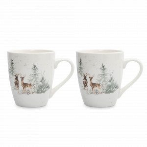 Набор из 2-х кружек «Олени в лесу», 350 мл, фарфор, белый, декор, серия Maral, ANNA LAFARG, Китай, Кружки