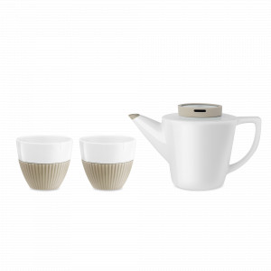 Набор чайный 3 предмета, на 2 персоны, фарфор, силикон, нержавеющая сталь, белый, хаки, серия Infusion, VIVA Scandinavia, Дания, Скидка до -20% на Viva Scandinavia