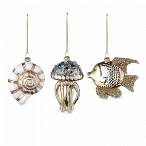 Набор из 3-х ёлочных украшений Sea Life, стекло, золотистый, декор, серия New Year Essential, TKANO, Россия, Декор для дома TKANO