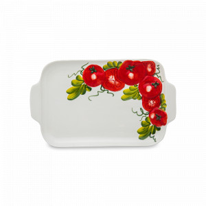 Блюдо прямоугольное сервировочное, 26 х 16 см, керамика, белый, декор, серия Томаты, EDELWEISS, Италия, Прямоугольные блюда для сервировки
