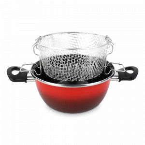 Кастрюля для фритюра, 26 см, сталь, стеклоэмаль, красный, серия Sfumatto, VITRINOR, Испания, Посуда антипригарная