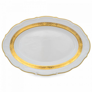 Блюдо овальное Матовая полоса, 38 см, фарфор, белый, золотой, серия Мария-Тереза, REPAST, Чехия, Мария-Тереза REPAST