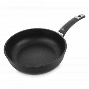 Сковорода глубокая для индукционных плит с антипригарным покрытием, 24 см, литой алюминий с алмазным порошком, черный, серия Diamant Plus, OLYMPIA, Италия, OLYMPIA (Италия)