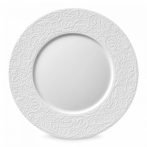Тарелка десертная, 24 см, фарфор, белый, рельеф, серия L' Couture, GUY DEGRENNE, Франция, Тарелки белые