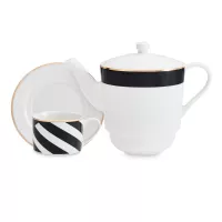 Набор чайный For One Jardin, 3 предмета, чайник на 500 мл, фарфор, белый, черный, серия Mikasa Hampton, KITCHEN CRAFT, Великобритания, 