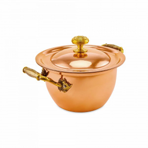 Кастрюля с крышкой «КМ», 20 см, 2 л, медь, серия Медная посуда, Кольчугинский Мельхиор, Россия, Кольчугинский мельхиор