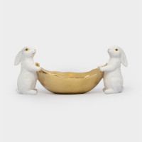 Блюдо декоративное Кролики с листом, 22 х 10 см, полирезин, белый, золотистый, серия Bunny, ANNA LAFARG, Китай_00822230086303815530.jpg